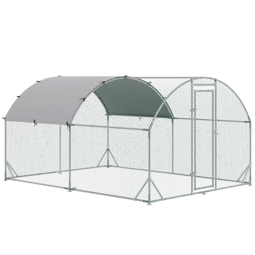 Large Metal Chicken Coop, Walk-In Enclosure, 9.2' x 12.5' x 6.5', Silver