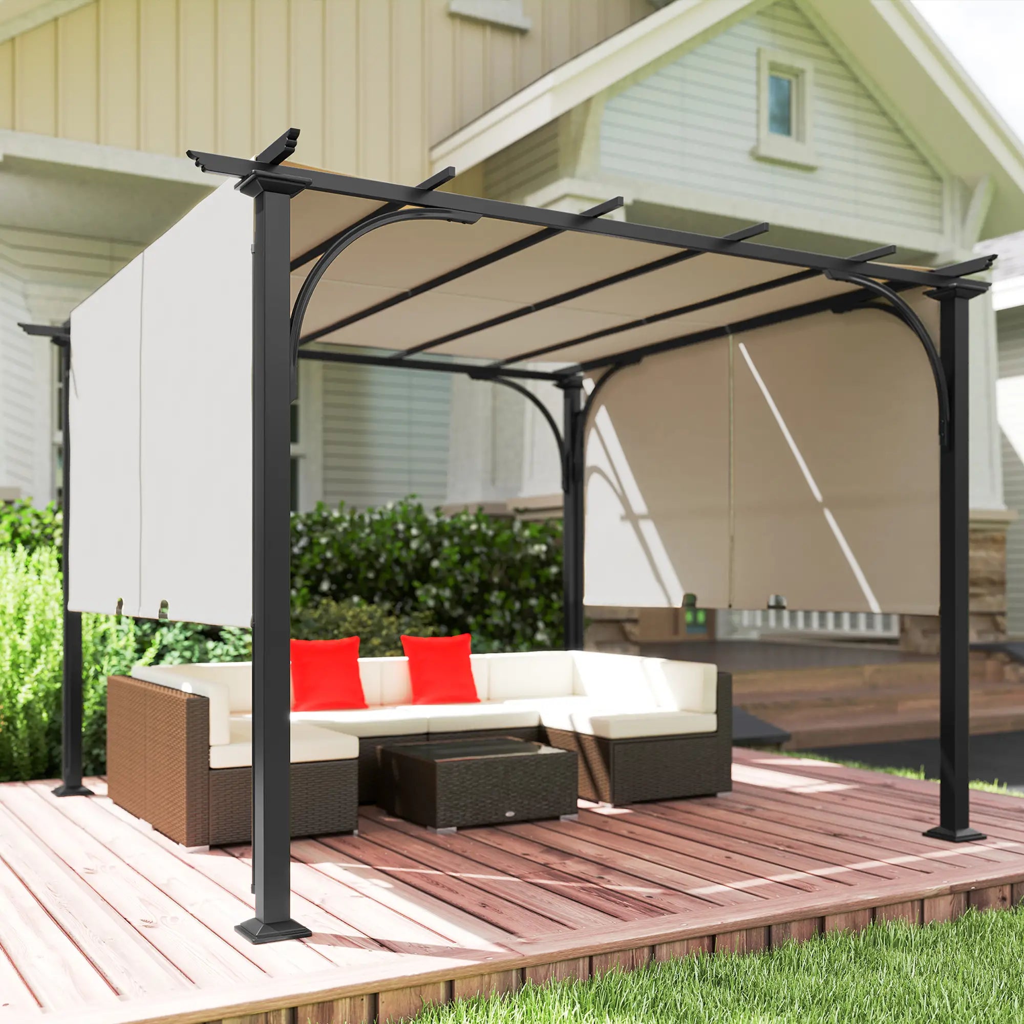 10' x 10' Outdoor Pergola, Steel Frame, Beige Pergolas at Gallery Canada