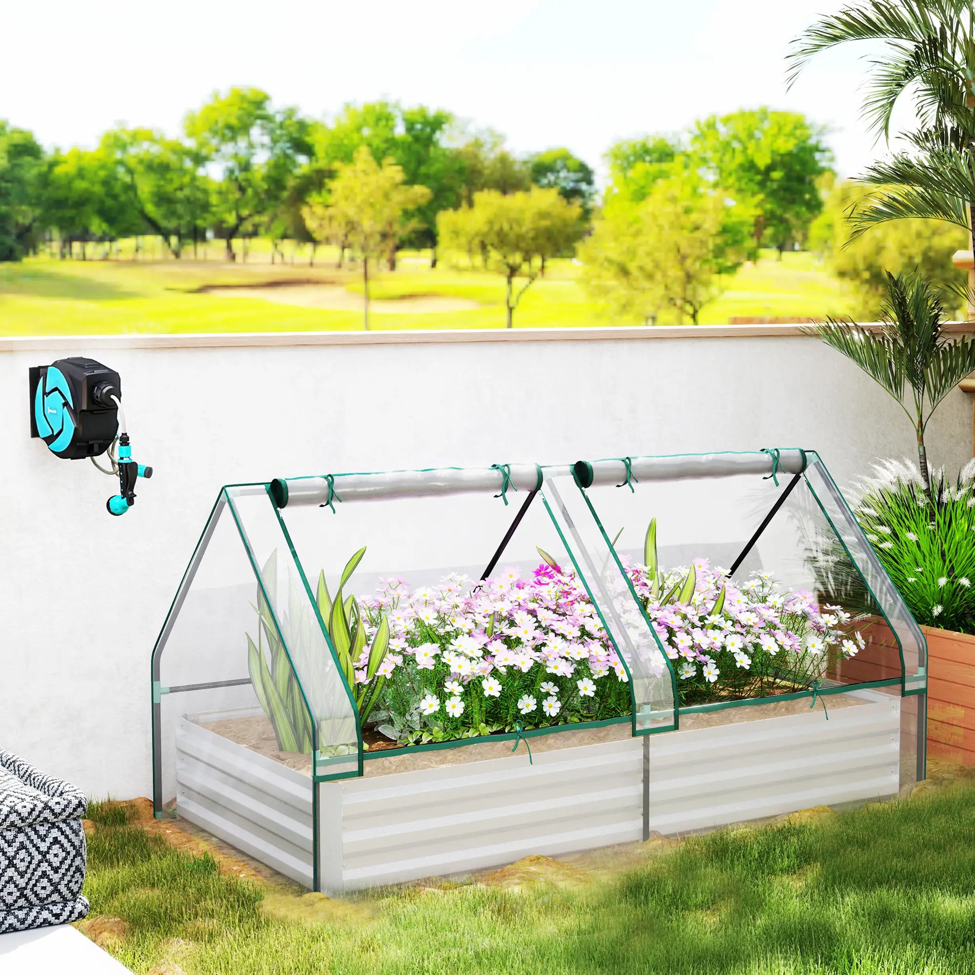 6' x 3' Metal Planter Box with Cover, Raised Garden Bed, Clear and Silver, Silver Raised Garden Beds at Gallery Canada