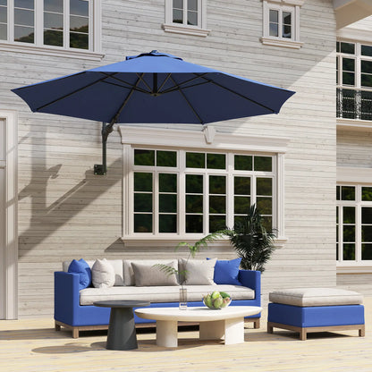 9.6 x 9.6 ft Wall Mounted Umbrella, Rotating Patio Parasol, Dark Blue Sun Umbrellas at Gallery Canada