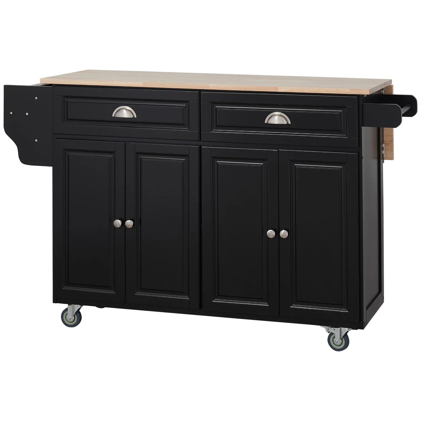 Kitchen Island with Storage, Drop Leaf, Rubber Wood Top, Black Kitchen Islands & Kitchen Carts at Gallery Canada