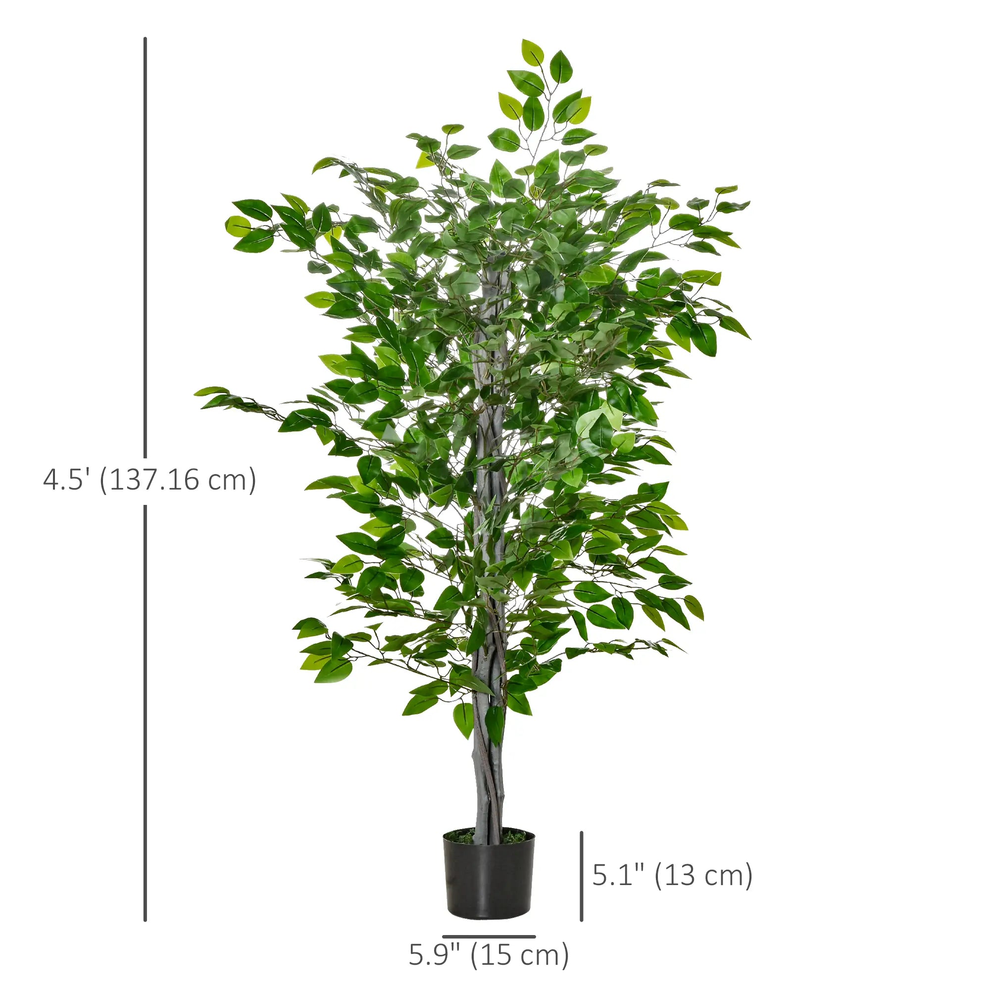 4.5ft Ficus Artificial Plant, Realistic Leaves, Potted, Green Artificial Trees at Gallery Canada