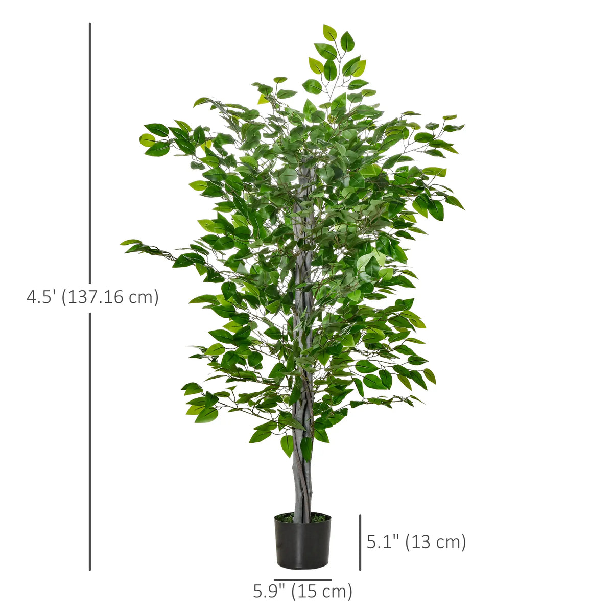 4.5ft Ficus Artificial Plant, Realistic Leaves, Potted, Green Artificial Trees at Gallery Canada