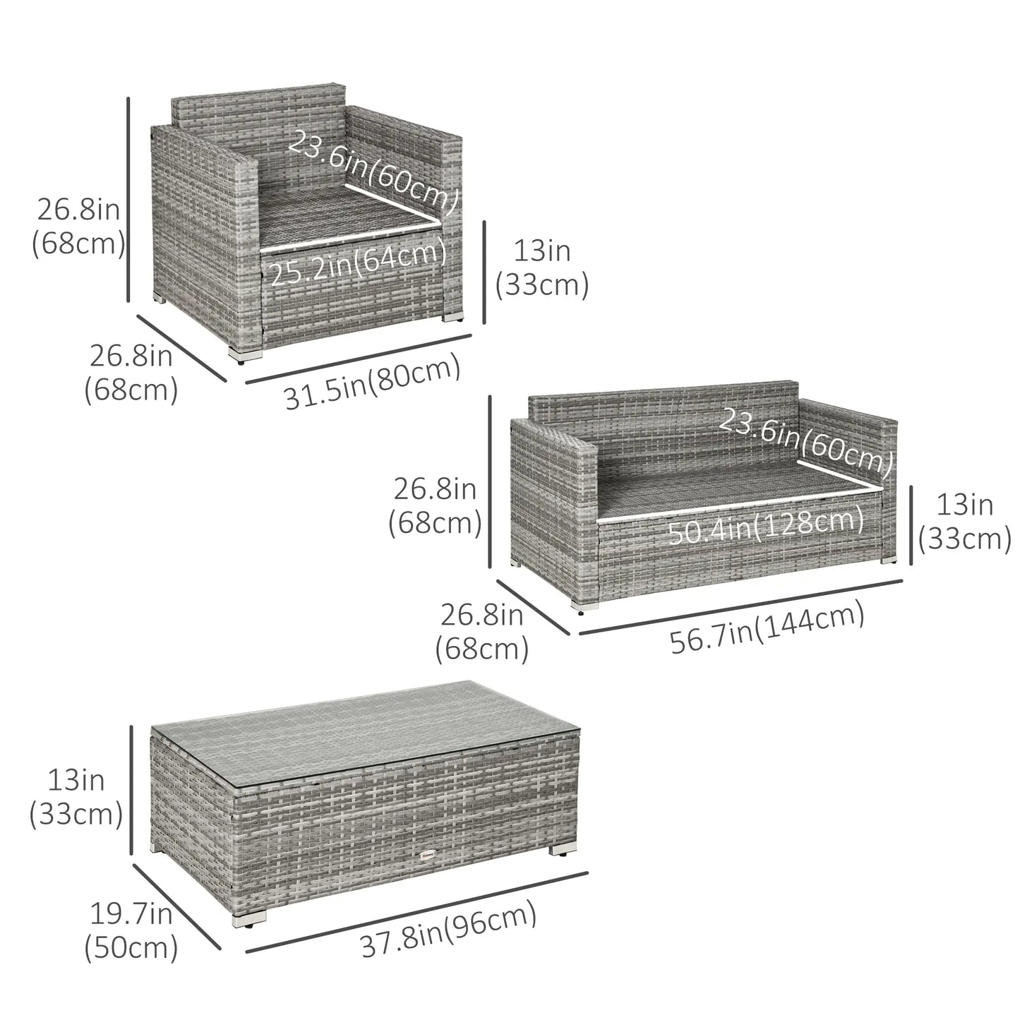 4-Piece Outdoor PE Rattan Sofa Set, Extra Wide Seat, Mixed Grey Patio Furniture Sets at Gallery Canada
