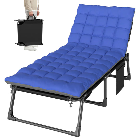 75 cm Wide Folding Chaise Lounge Chair, Outdoor Tanning Chair, Camping Cot, Grey/Blue Lounger Chairs Dark Grey and Blue at Gallery Canada