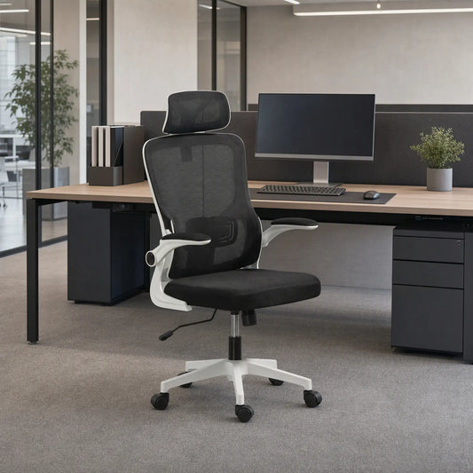 Mesh Office Chair, High Back with Headrest, Lumbar Support, Adjustable Height, Black Executive & Manager Chairs Black at Gallery Canada