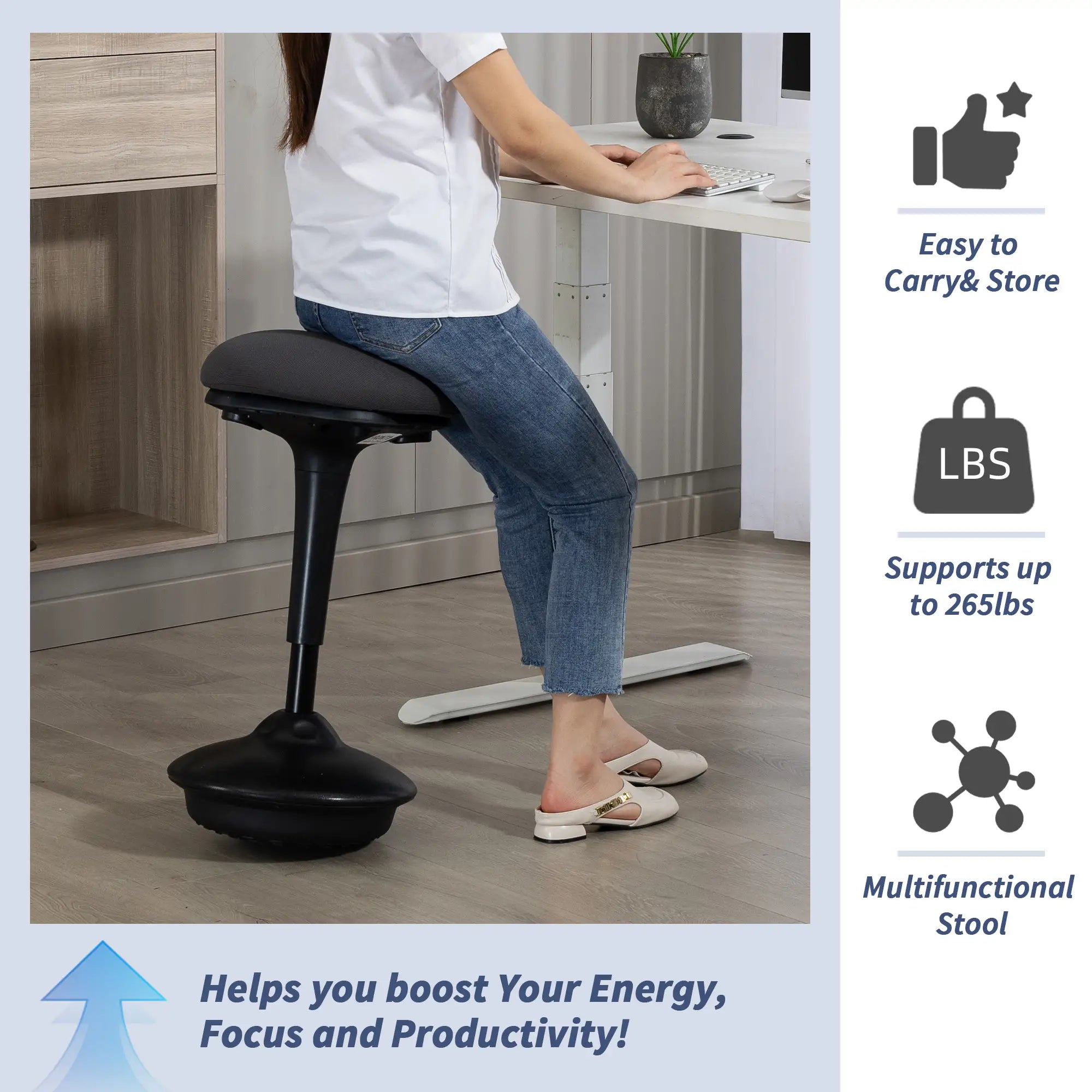 Swivel Standing Desk Chair, Backless Wobble Stool, Adjustable Ergonomic Stool Office Chairs at Gallery Canada
