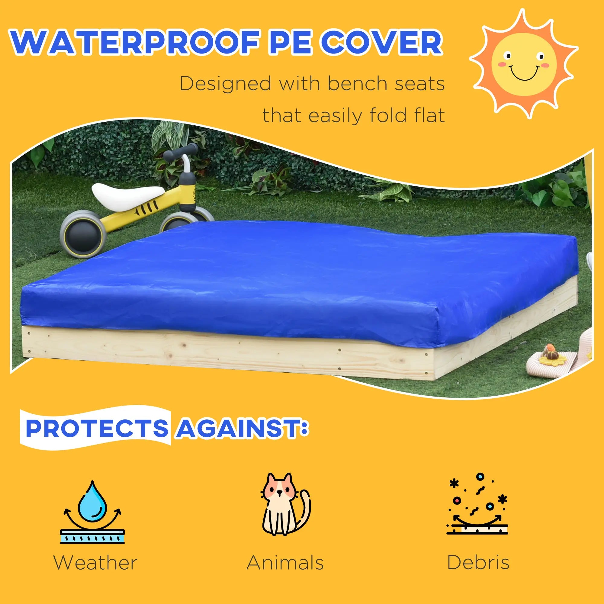 Kids Wooden Sandbox with Foldable Bench, 2 Plastic Boxes, Liner Sandboxes & Accessories at Gallery Canada