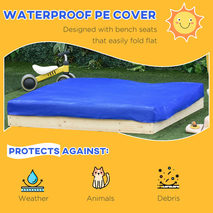 Kids Wooden Sandbox with Foldable Bench, 2 Plastic Boxes, Liner Sandboxes & Accessories at Gallery Canada