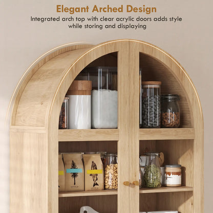 Arched Pantry Cabinet 71" Tall Oak, 2 Drawers, Oak