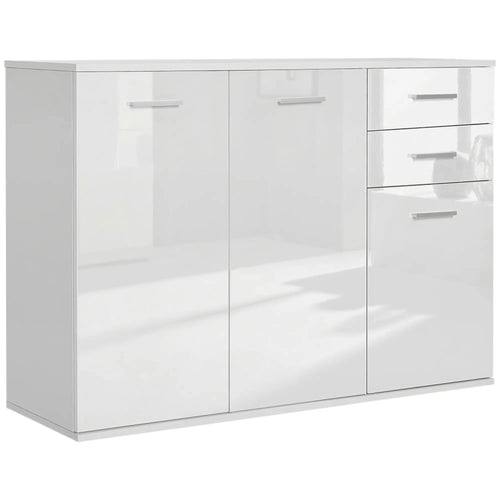 High Gloss Sideboard, 2 Drawers, 3 Doors, Adjustable Shelf, White