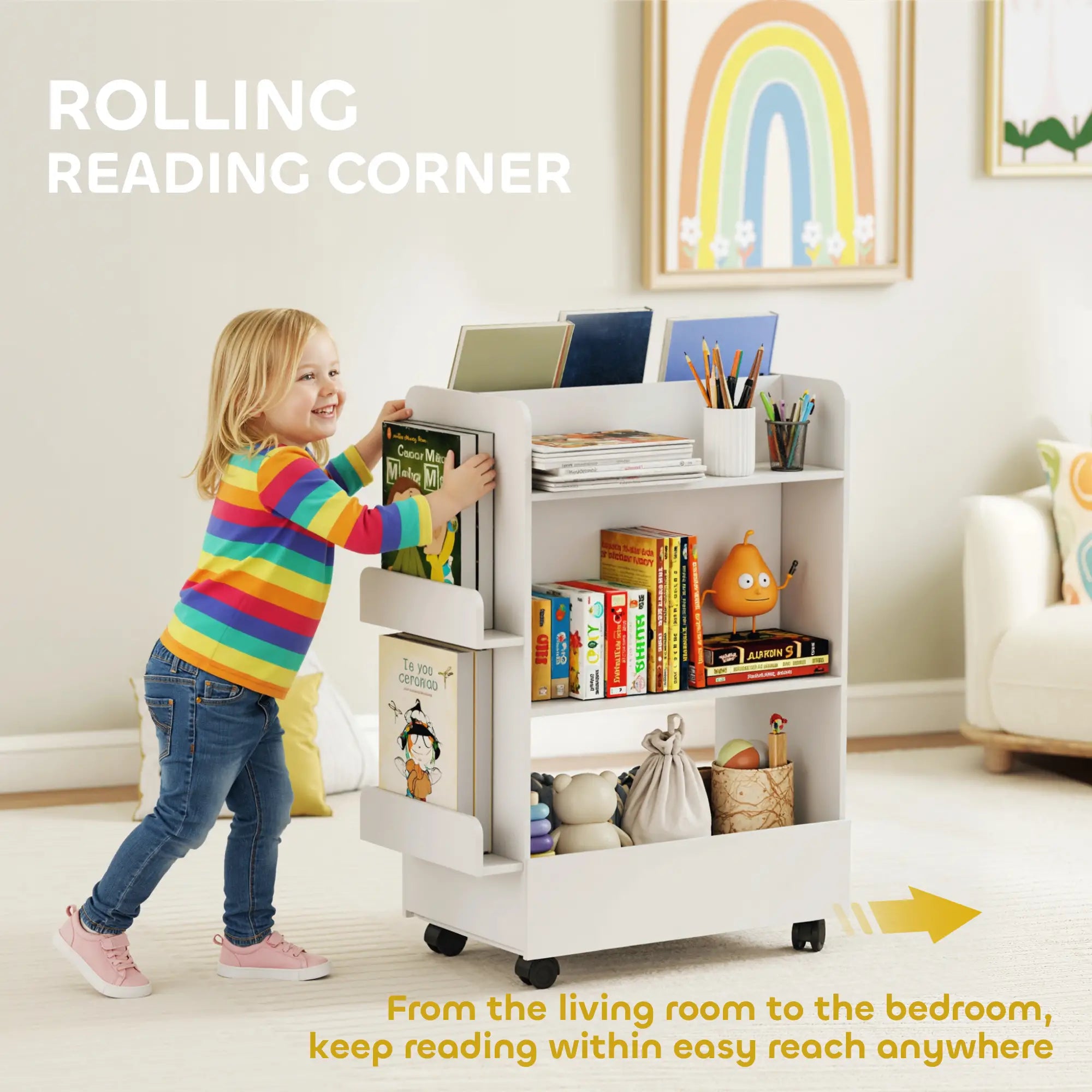 Kids Bookshelf with Wheels, Blackboard, 3-8 Years Bookshelves & Bookcases at Gallery Canada