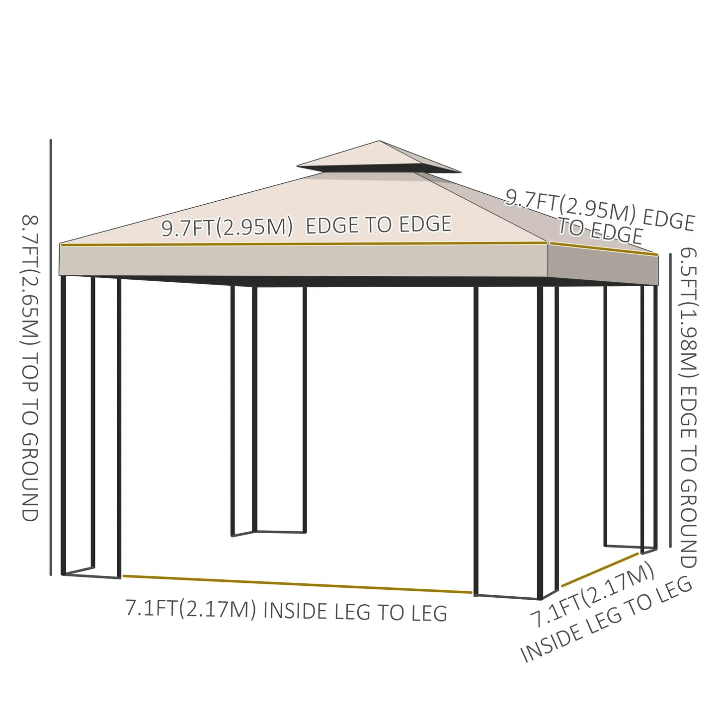 10' x 10' Patio Gazebo, Canopy Shelter with Double-Tier Roof, Cream White Gazebos at Gallery Canada
