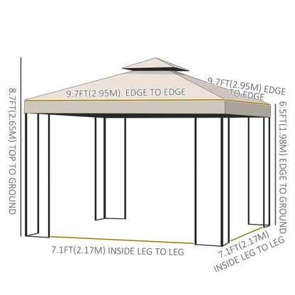 10' x 10' Patio Gazebo, Canopy Shelter with Double-Tier Roof, Cream White Gazebos at Gallery Canada