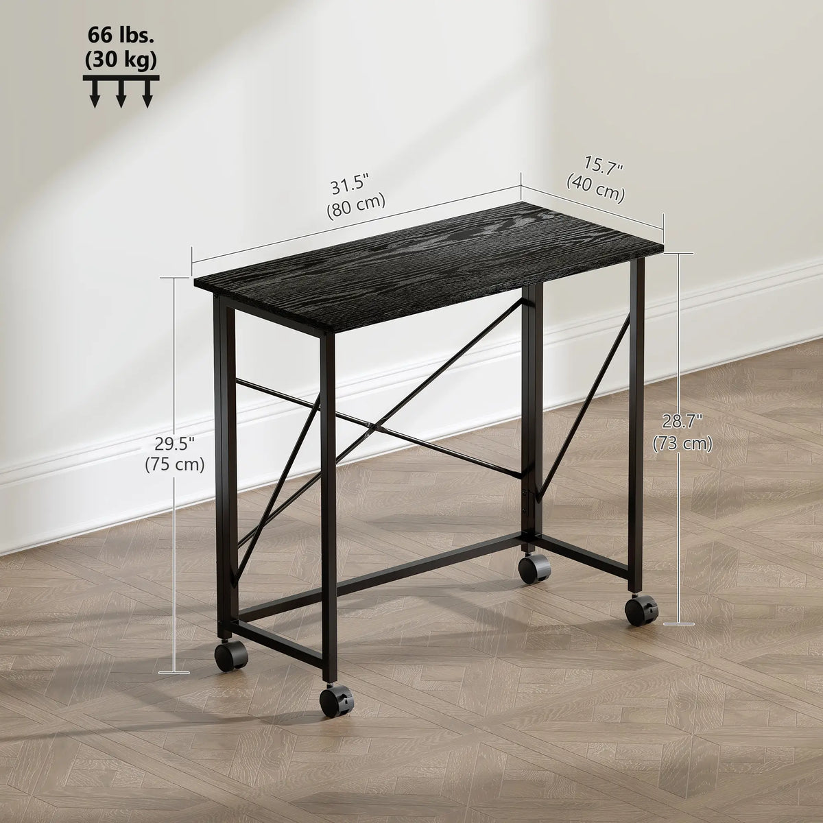 31.5" Folding Desk With Wheels, Black Wood Effect, Black Writing Desks at Gallery Canada