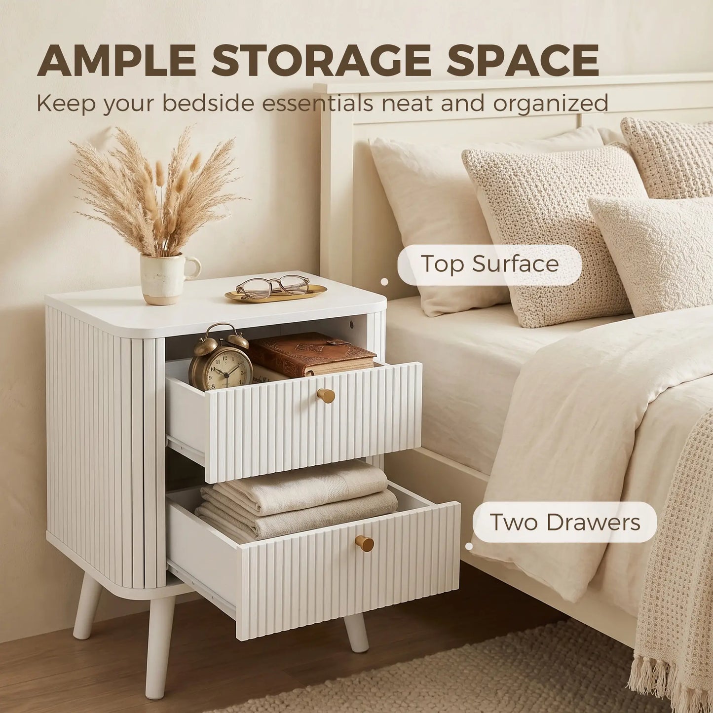 Ensemble de 2 tables de nuit, grain de bois blanc, 2 tiroirs