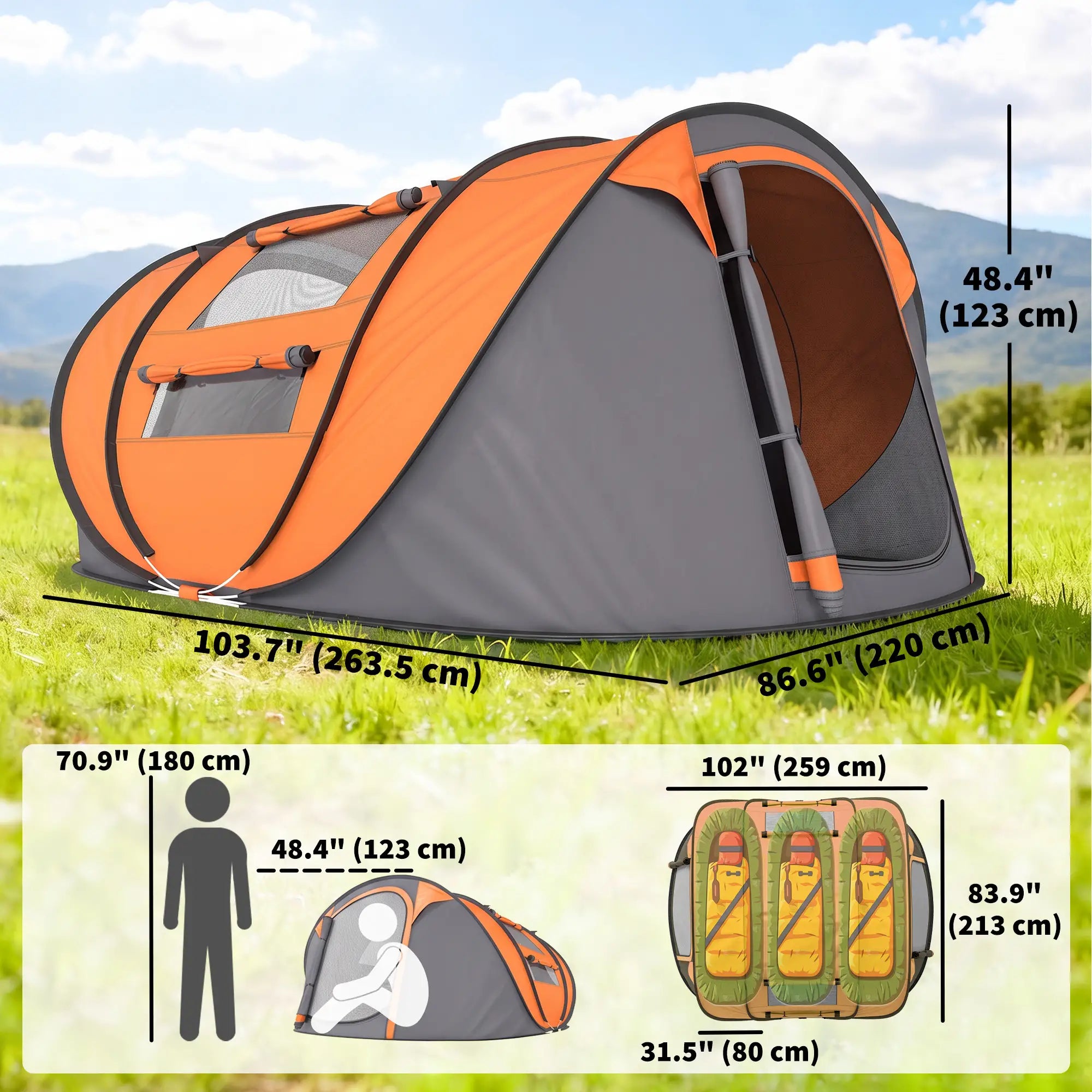 4 Person Pop Up Tent, Automatic Setup, Orange Camping Tents at Gallery Canada
