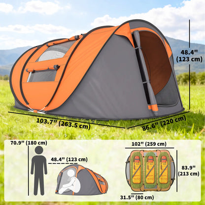 4 Person Pop Up Tent, Automatic Setup, Orange Camping Tents at Gallery Canada