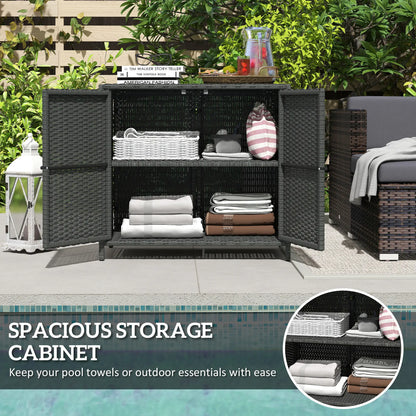 Outdoor Storage Cabinet, Double Magnetic Doors, PE Rattan Towel Rack, Dark Grey Patio Storage Boxes at Gallery Canada