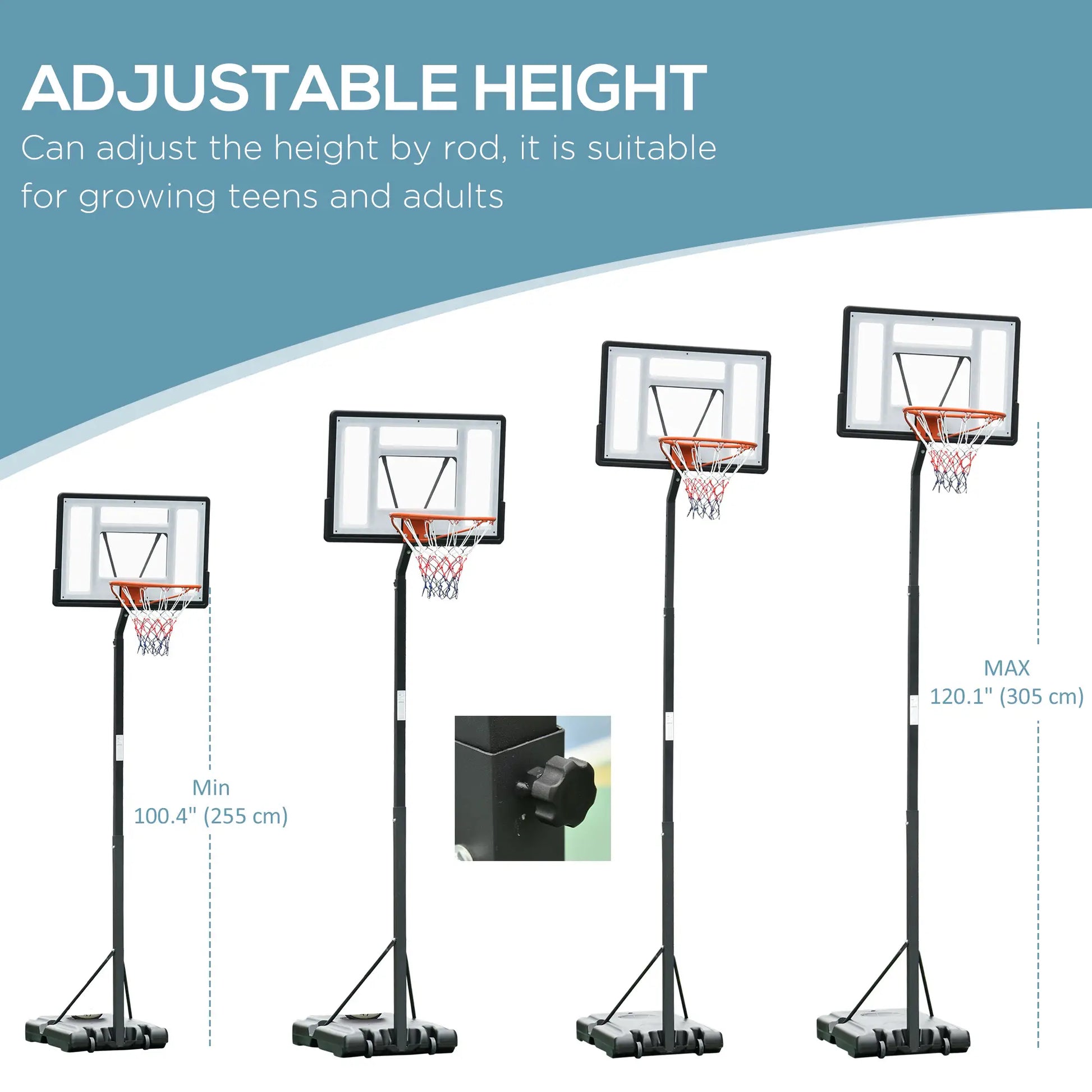 Portable Basketball Hoop Stand with Wheels, Height Adjustable 8FT-10FT, Black Basketball at Gallery Canada