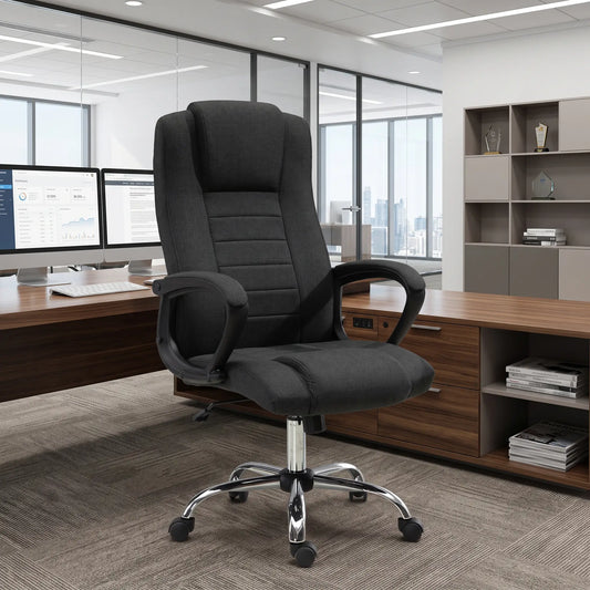 High Back Office Chair, Adjustable Height, Swivel Wheels, Tilt, Charcoal Grey