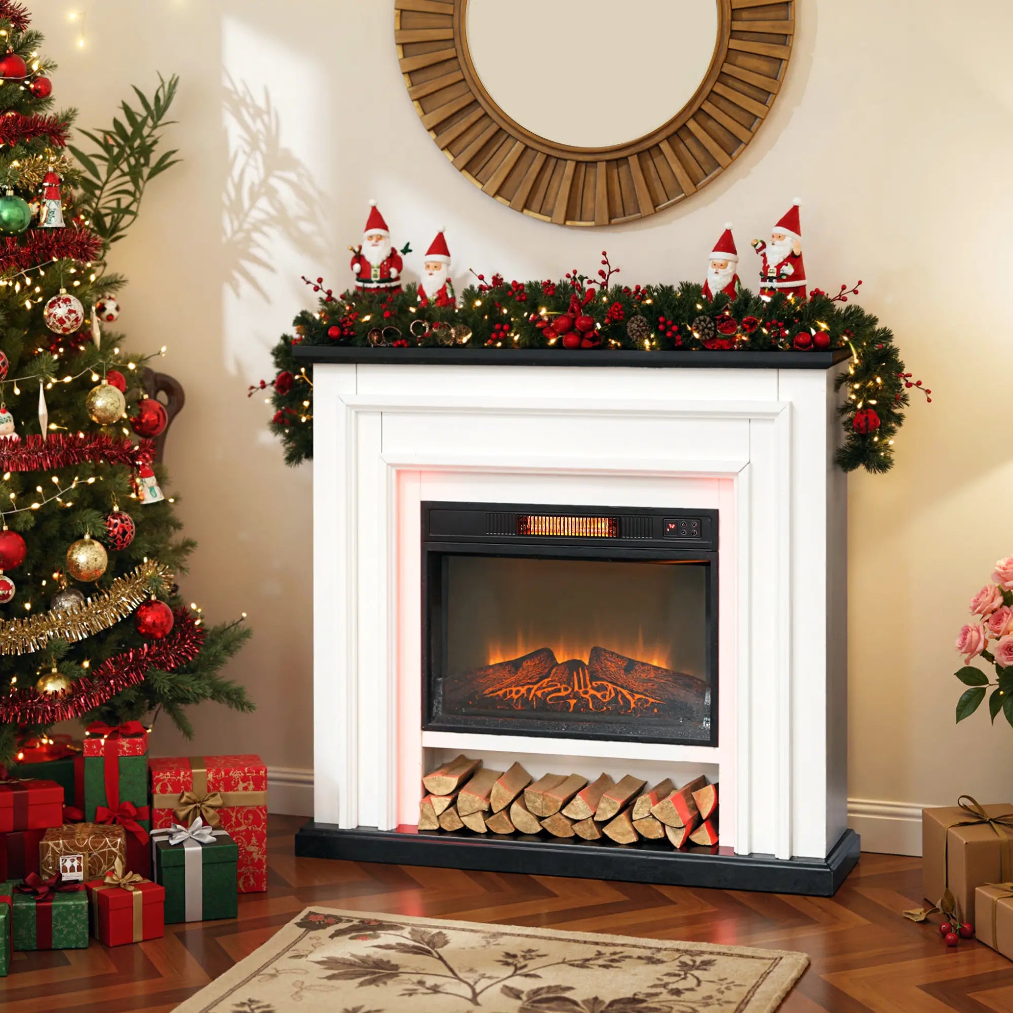 41 Inch Electric Fireplace, 1400W Heater, Adjustable 3D Flame, Black and White Electric Fireplaces at Gallery Canada