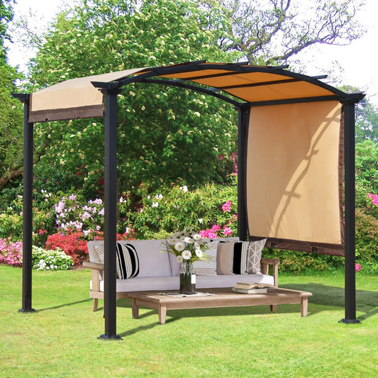10' x 8' Outdoor Retractable Canopy, Steel Frame Pergola, Beige Pergolas Beige at Gallery Canada