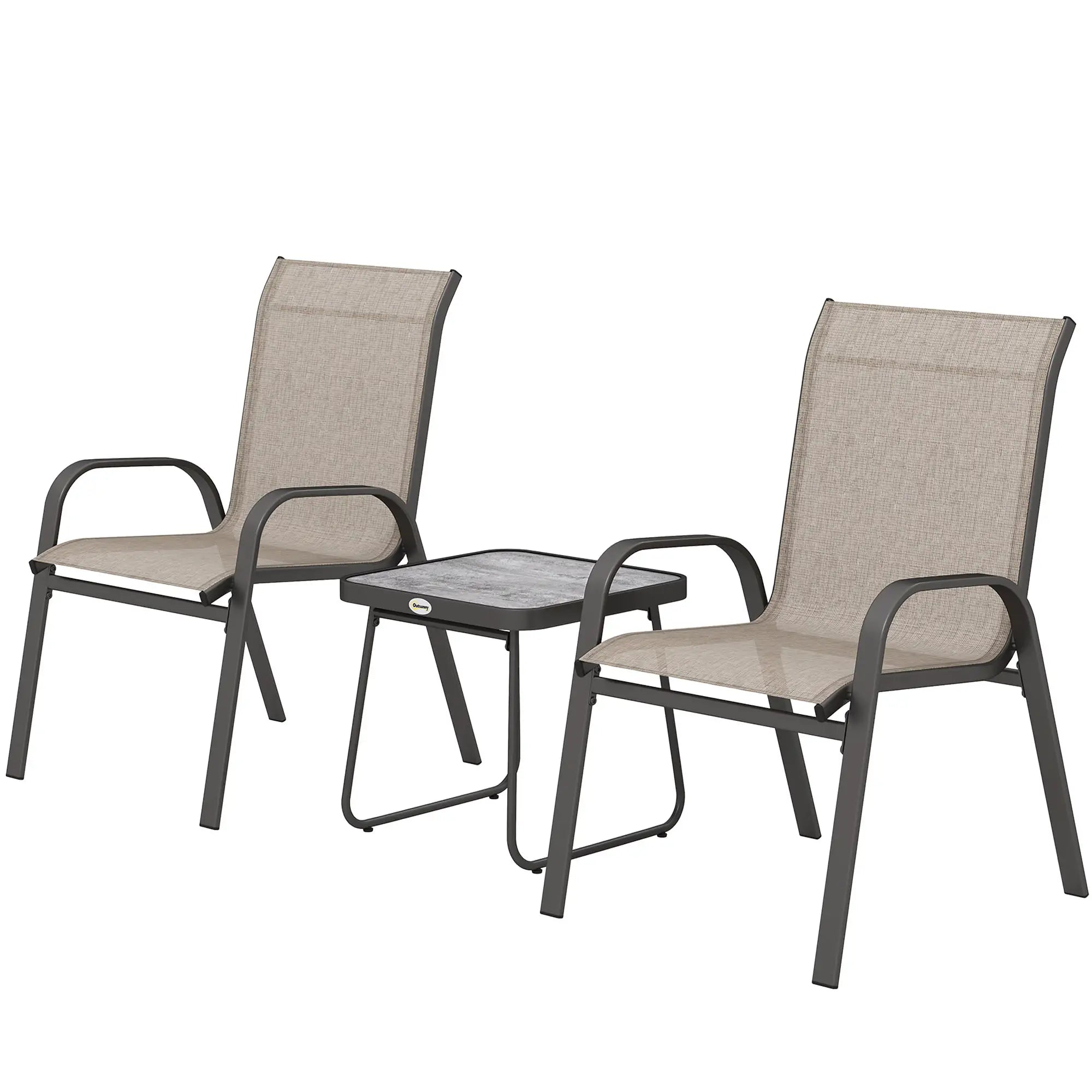 Outdoor Bistro Set, 3-Piece Patio Set, Breathable Mesh, Stackable Chairs, Square Table, Brown Bistro Sets Brown at Gallery Canada