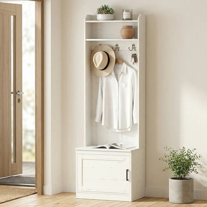 Rustic Hall Tree, Shoe Storage Bench, Coat Rack, Shelves, White Clothing Storage at Gallery Canada