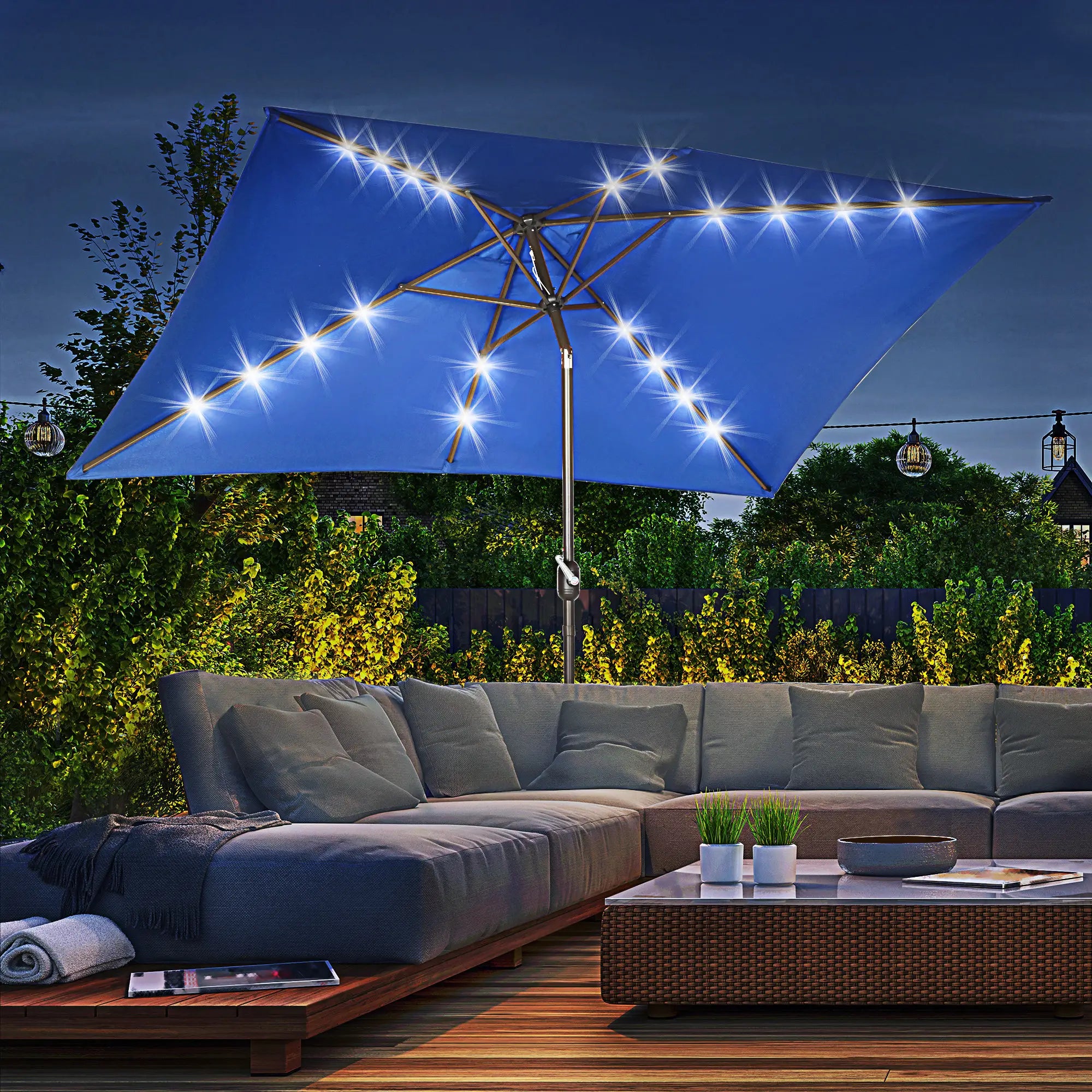 6.5x10ft Rectangle Solar Tilt Umbrella, Aluminum, Dark Blue Sun Umbrellas at Gallery Canada