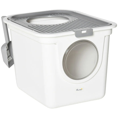 Enclosed Cat Litter Box, Easy Clean, Front Entrance, Top Exit, Scoop, White Cat Litter Box Enclosures at Gallery Canada