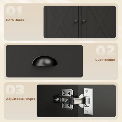 46.5" Buffet Cabinet, Farmhouse Sideboard, 3 Barn Doors, 3 Drawers, Black Bar Cabinets at Gallery Canada