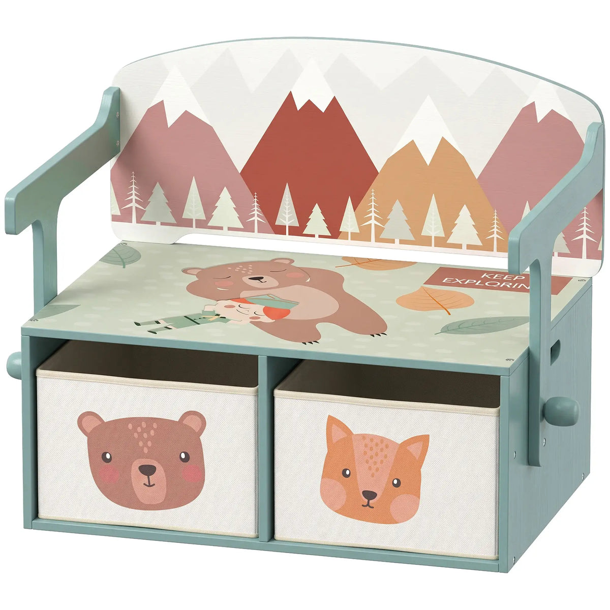 3-in-1 Wooden Toy Storage Bench, 2 Drawers, Green Baby & Kids Storage Green at Gallery Canada