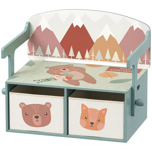 3-in-1 Wooden Toy Storage Bench, 2 Drawers, Green Baby & Kids Storage Green at Gallery Canada