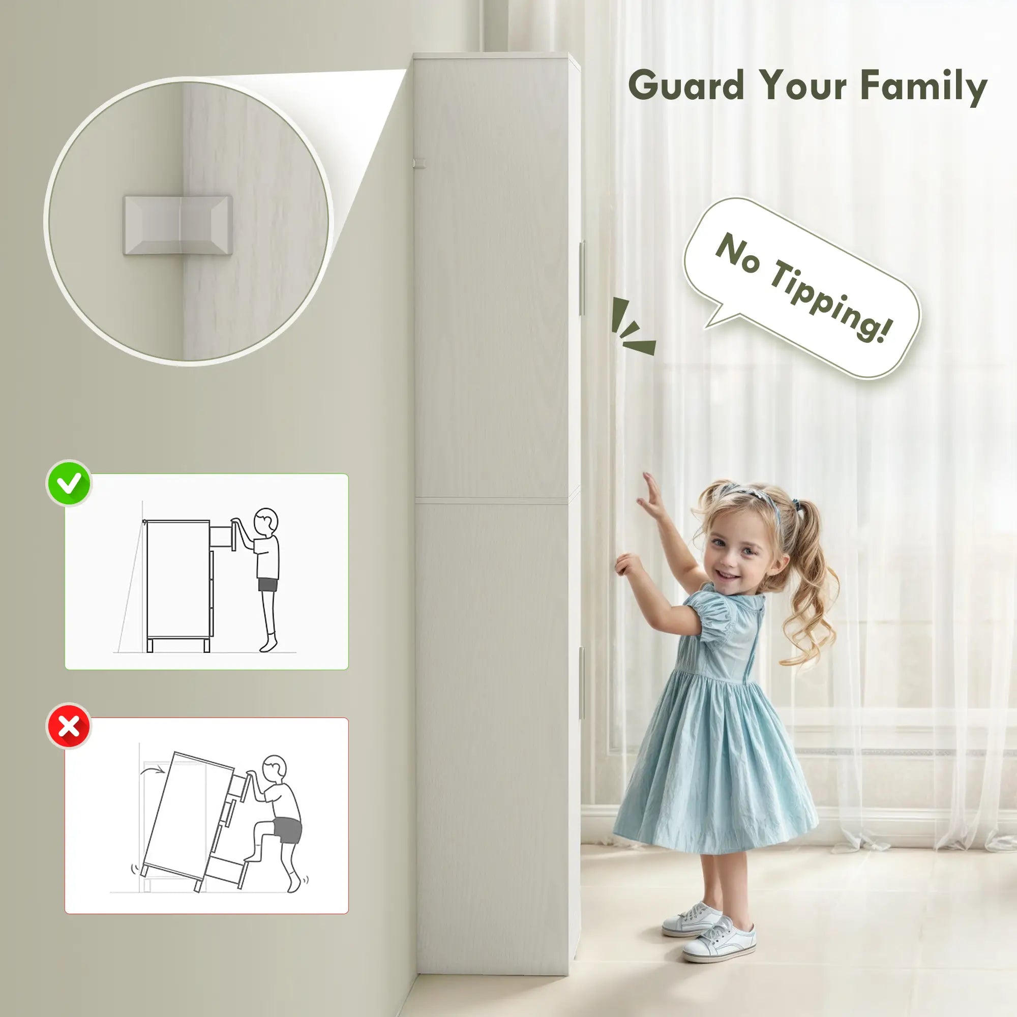 Tall Bathroom Cabinet, Slim Floor Cabinet, 2 Doors, 4 Shelves, White Freestanding Bathroom Cabinets at Gallery Canada