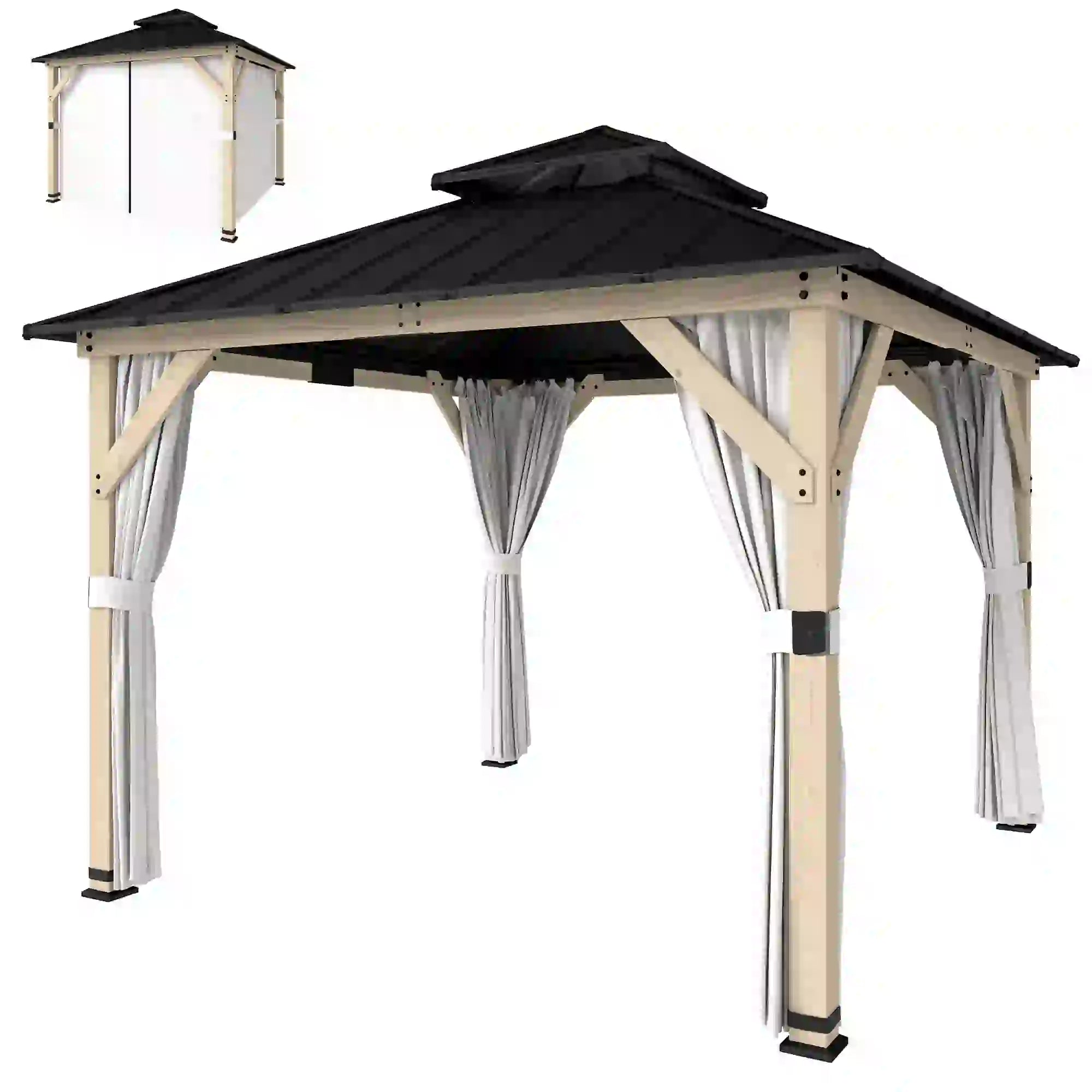 10' x 10' Hardtop Gazebo, Steel Roof, Wood Patio, Light Grey Gazebos Grey Wash, Dark Grey, Light Grey at Gallery Canada