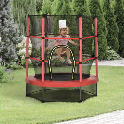 55" Kids Trampoline with Enclosure Net, Indoor/Outdoor, Age 3-6, Red Trampolines at Gallery Canada
