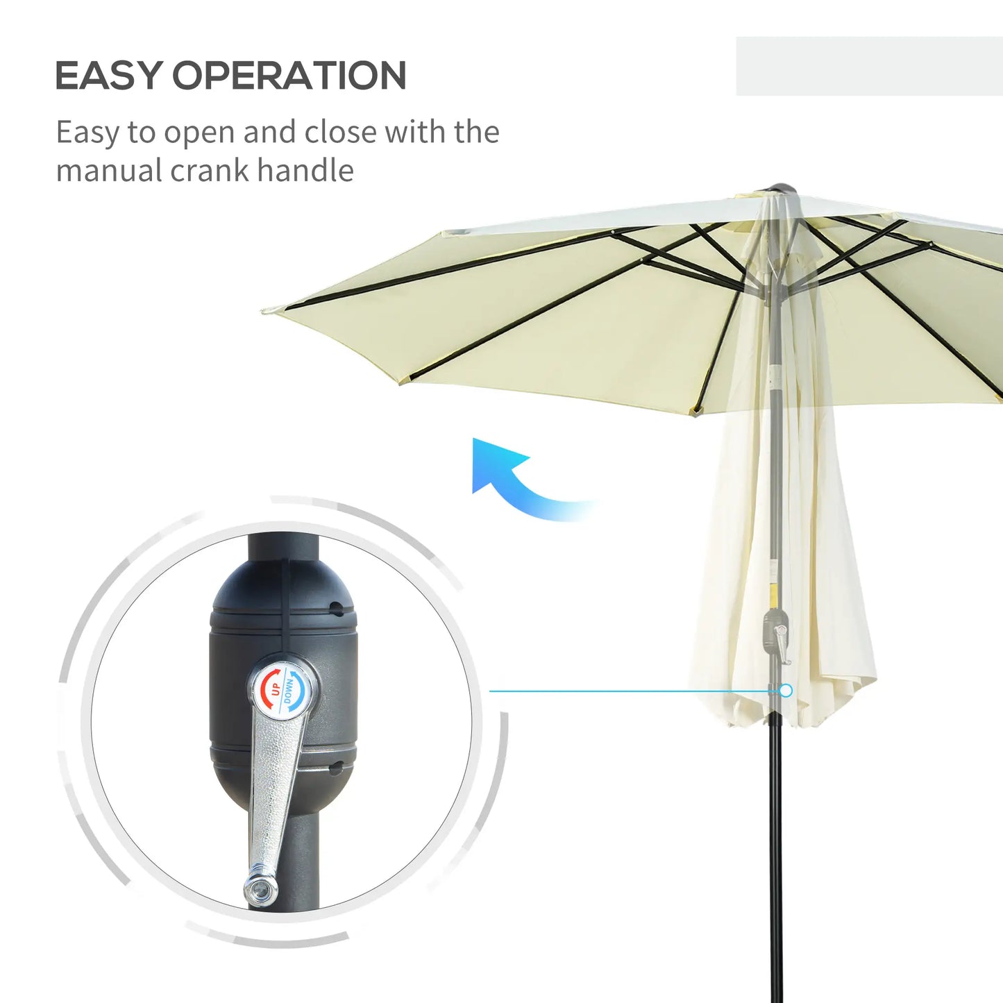 10' x 8' Round Market Umbrella, Crank Handle, Tilt, Beige Sun Umbrellas at Gallery Canada