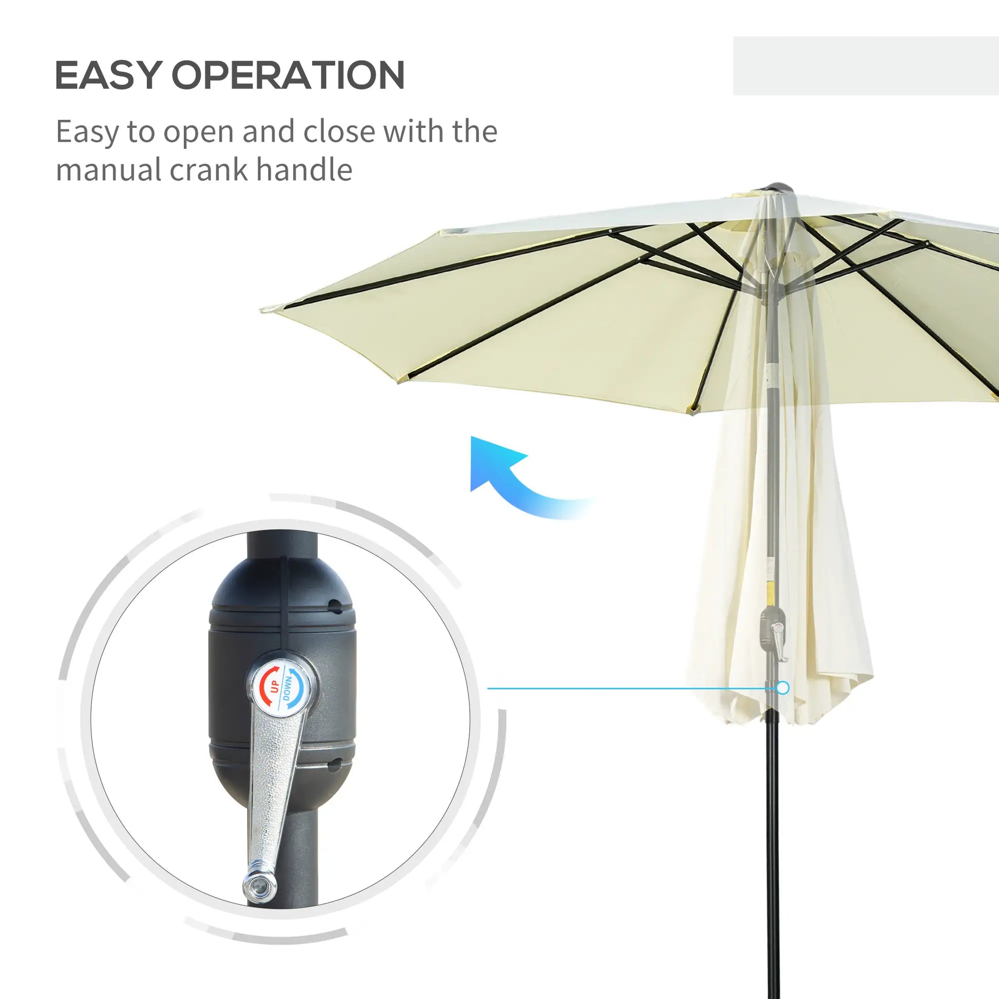 10' x 8' Round Market Umbrella, Crank Handle, Tilt, Beige Sun Umbrellas at Gallery Canada