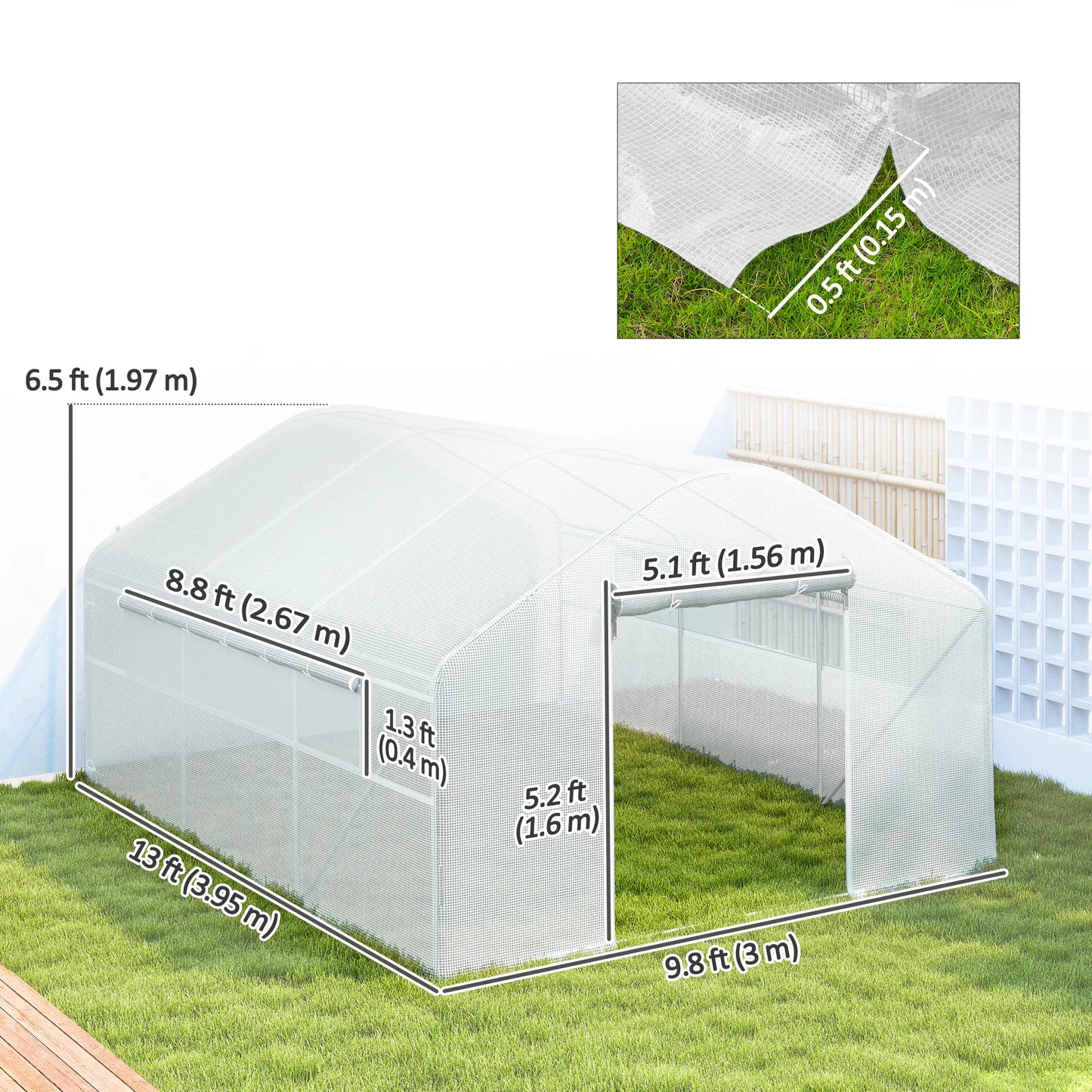 Walk-in Tunnel Greenhouse, Galvanized Steel Frame, 13' x 10' x 6.5', White