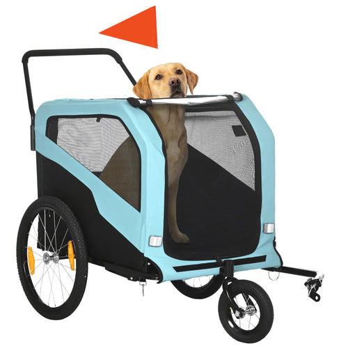 2-in-1 Dog Bike Trailer, Pet Stroller, Large, Quick-Release Wheels, Blue