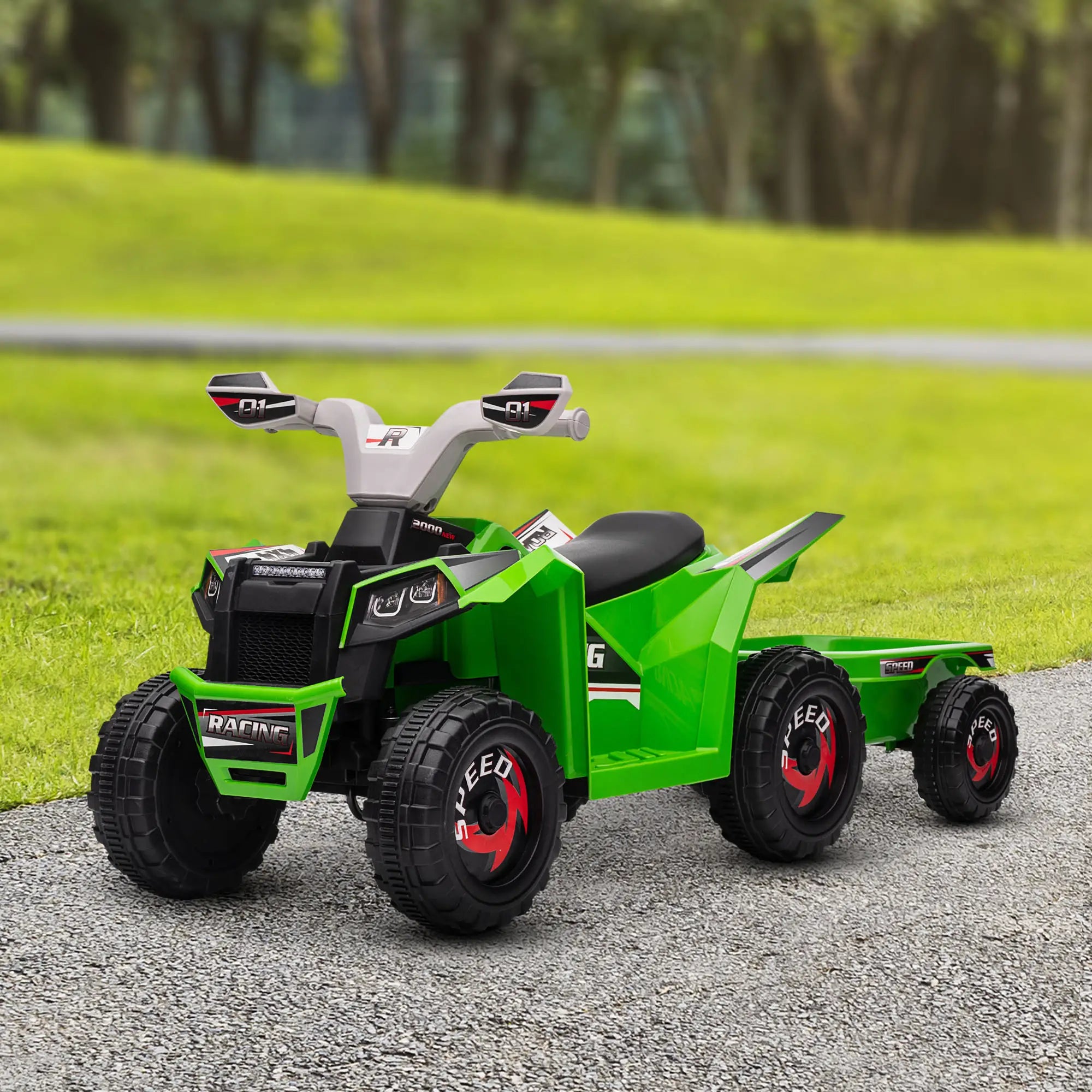 6V Electric Toy Car with Back Trailer, Forward Backward, Green Electric Ride On Toys at Gallery Canada