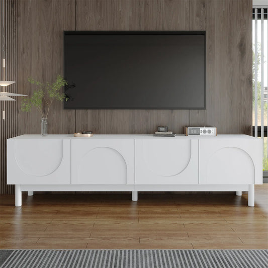 TV Stand, Wave Shaped Doors, Sturdy Legs, 66.5" L x 13.5" W x 18" H, White TV Stands White at Gallery Canada