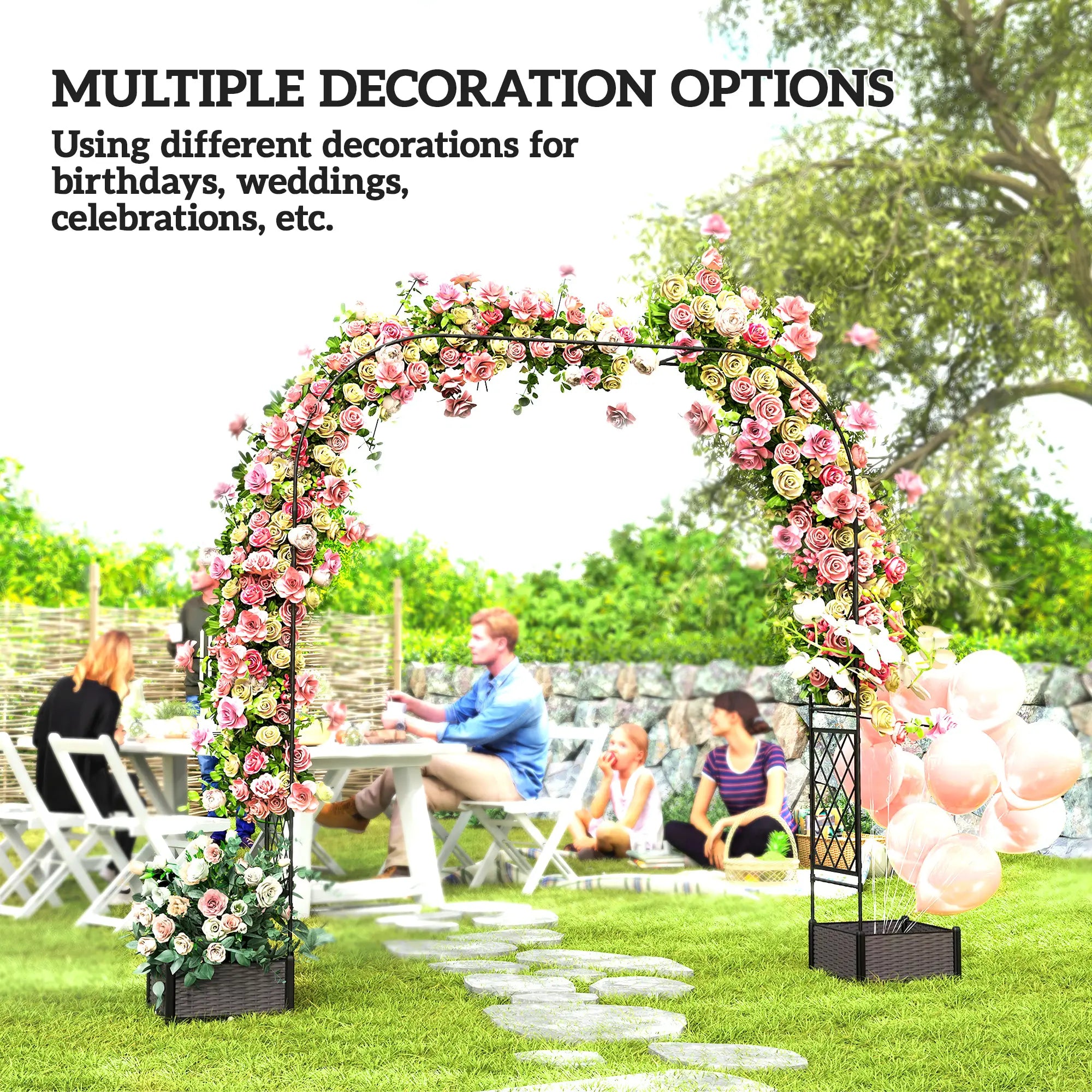 Garden Arch Trellis Arbor With 2 Planter Boxes, 109.4