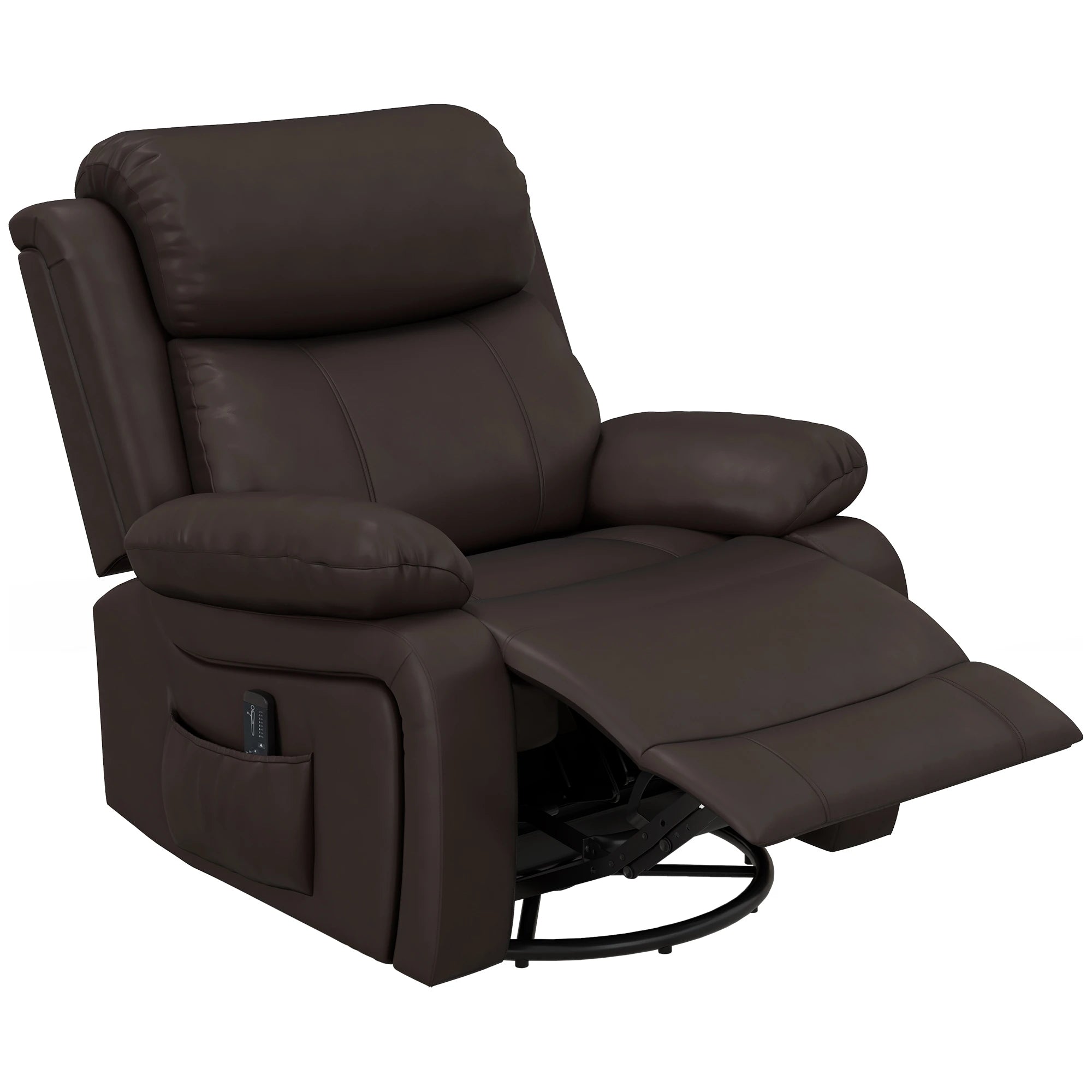 PU Leather Reclining Chair, Vibration Massage, Swivel Rocking, Remote, Brown Single Sofas Brown at Gallery Canada