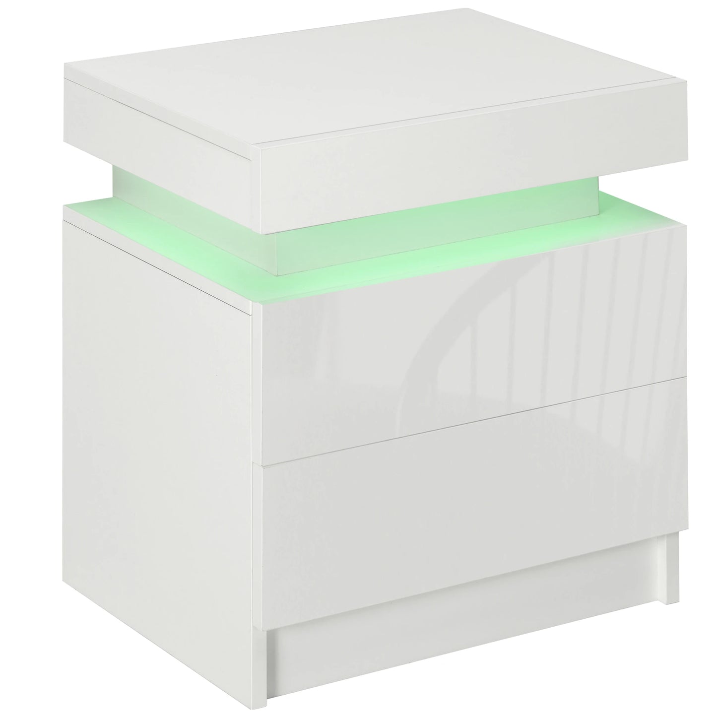 Nightstand with LED Lights, 2 Drawers, White Bedside Tables White at Gallery Canada