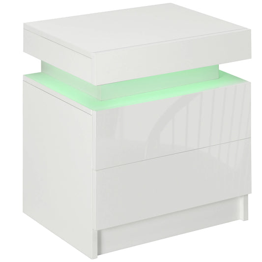 Nightstand with LED Lights, 2 Drawers, White Bedside Tables White at Gallery Canada