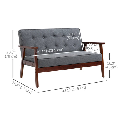 44.5" 2 Seat Sofa, Modern Upholstered Loveseat, Button Tufted Back, Wood Legs, Grey 2-Seater Sofas at Gallery Canada