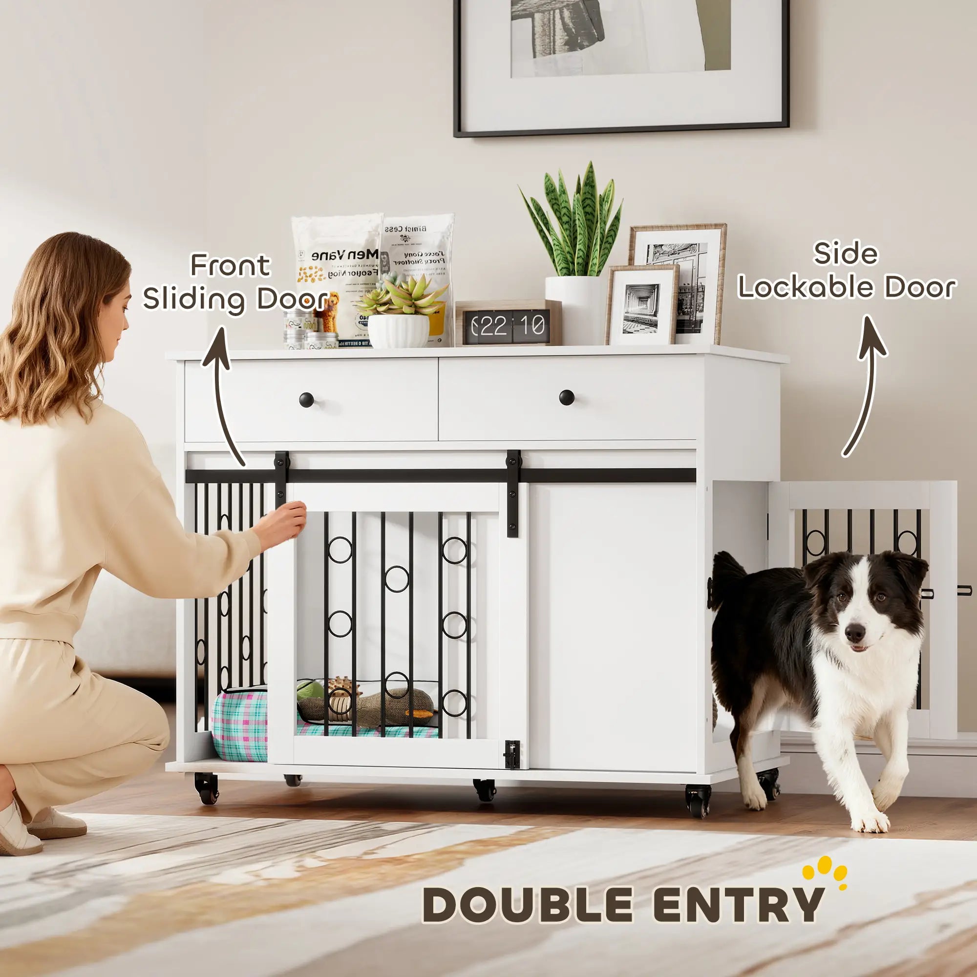 39 Inch Dog Crate Furniture, Indoor Kennel with Drawers, Wheels, Oak Dog Cages & Crates at Gallery Canada