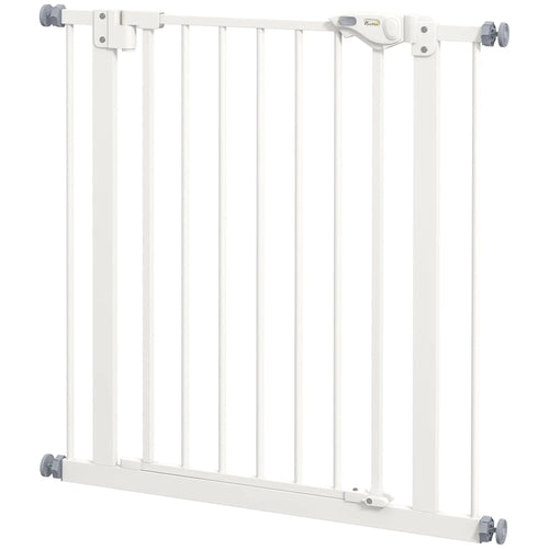 30 Inch Tall Pet Gate with Door, Indoor for Stairs, Pressure Mounted, White